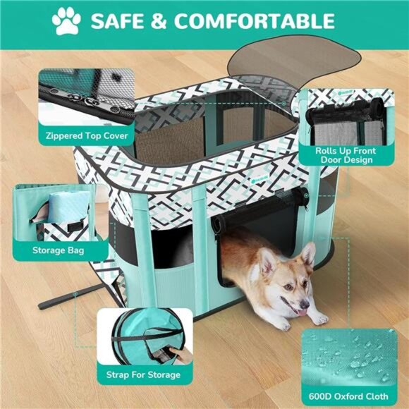 Portable Pet Playpen, Foldable Exercise Play Tent Kennel Crate for Puppy Dog - Picture 3 of 7
